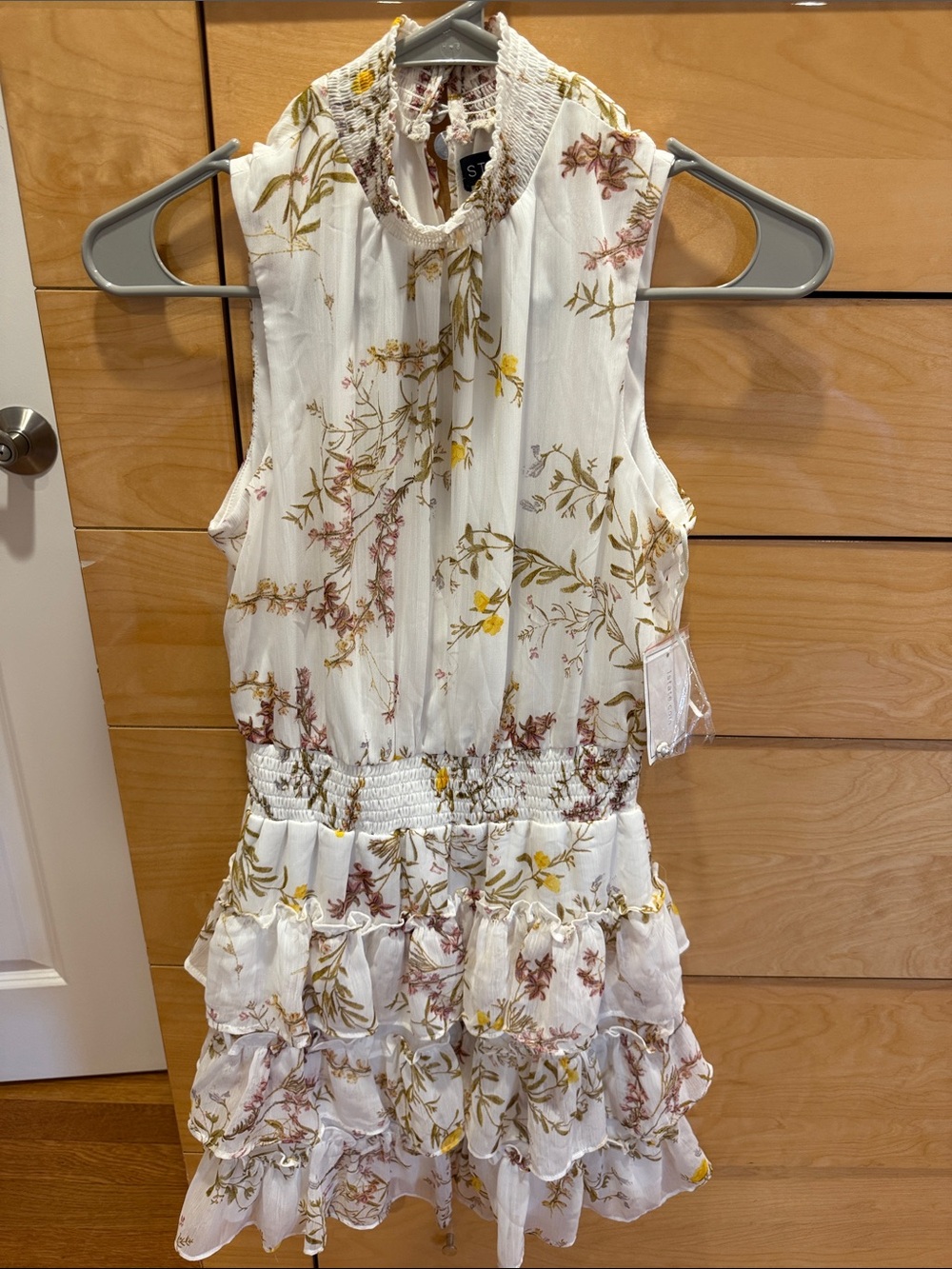 1. State White Floral Smocked Midi Dress with Ruffles